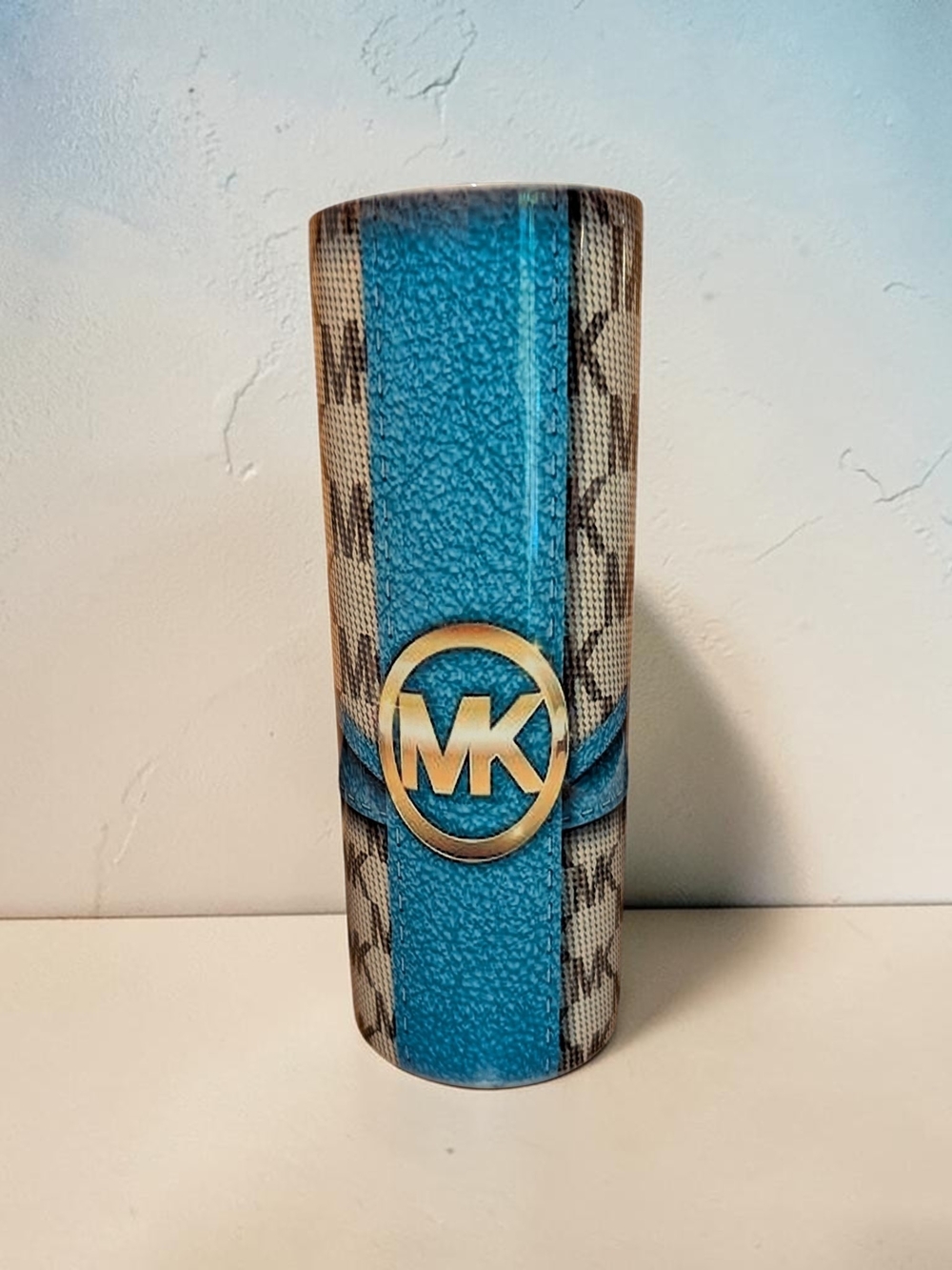 Michael Kors Turquoise and Beige Monogram Sublimated 20oz Skinny Tumbler